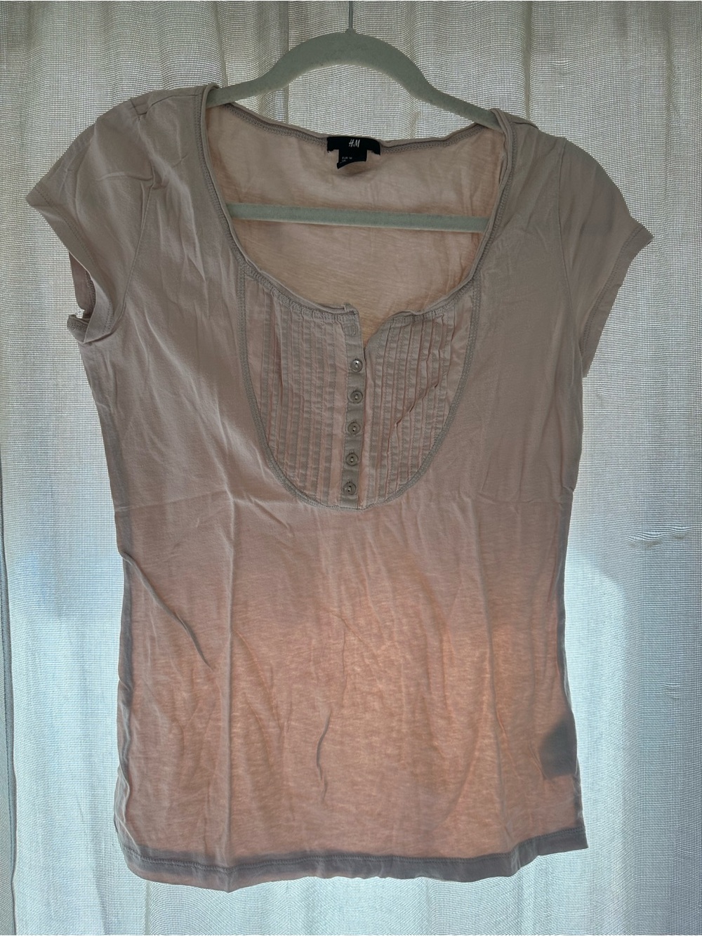 H&M Women's Light Beige Cap Sleeve Scoop Neck Top size M(medium)